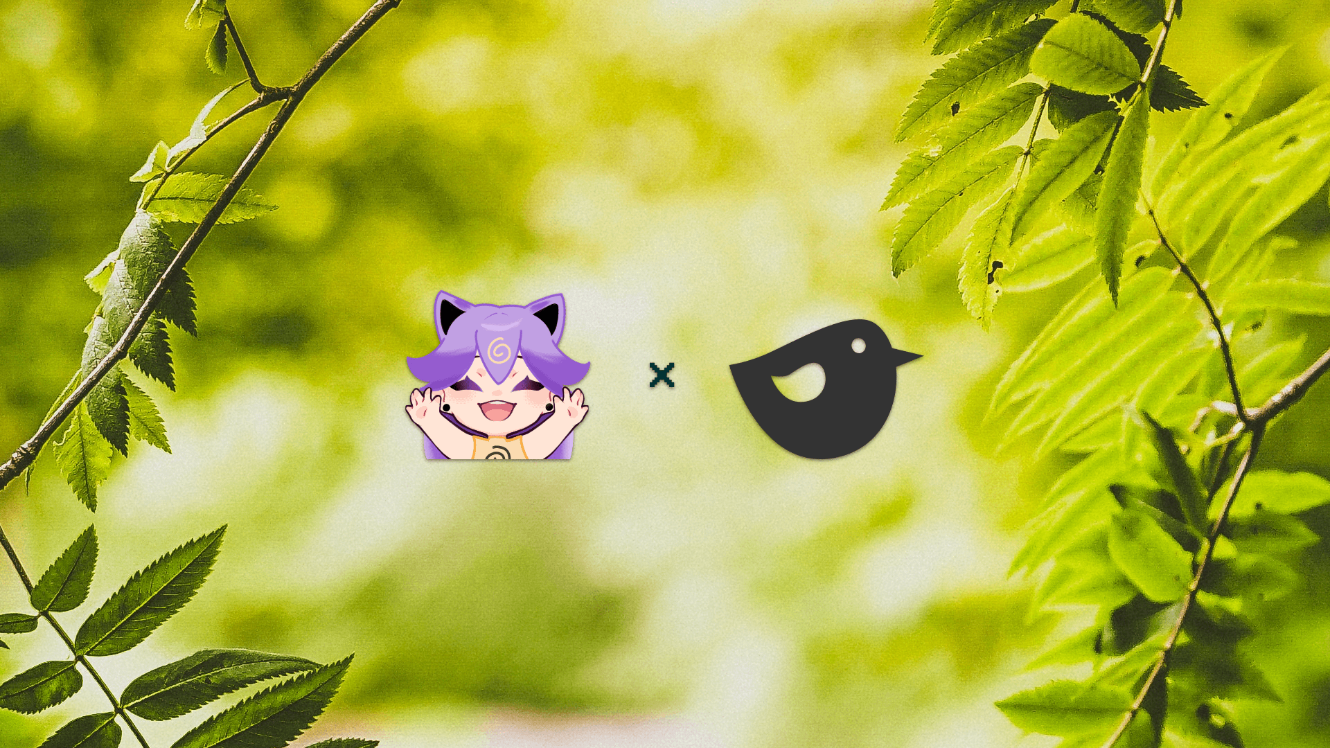 a leafy background with path's chibi and wren's logo